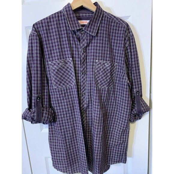 Michael Brandon‎ Button Up Shirt Men’s Sz XL Purple Black White Long Sleeve - Picture 3 of 8
